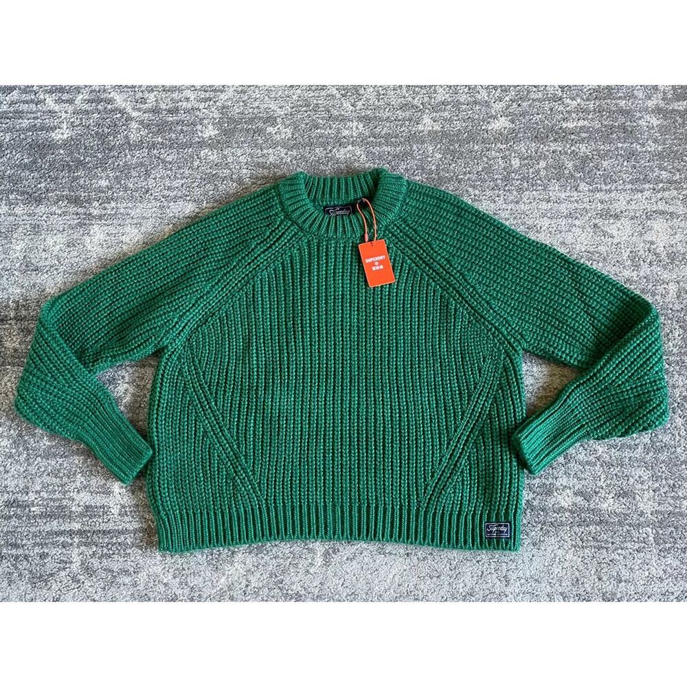 Superdry Womens Size 8 Sweater Heavy Knit Green Emerald Long Sleeve NWT D2